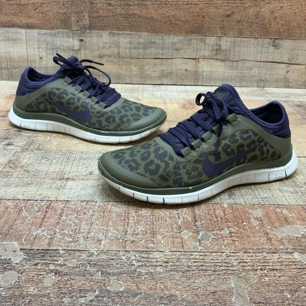 Nike Free 3.0 Shoes Womens Size 7 38 Green Animal Print Mesh Running Sneaker
